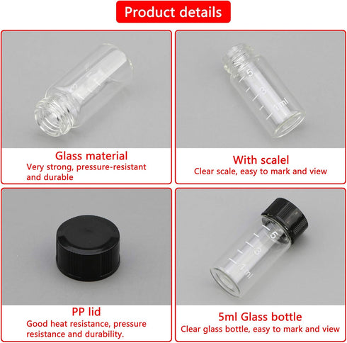 JIUWU 10pcs 5ml 1/6 Oz Scaled Clear Glass Vials Sample Transparent Liquid Bottles Screw Cap Lab Container...