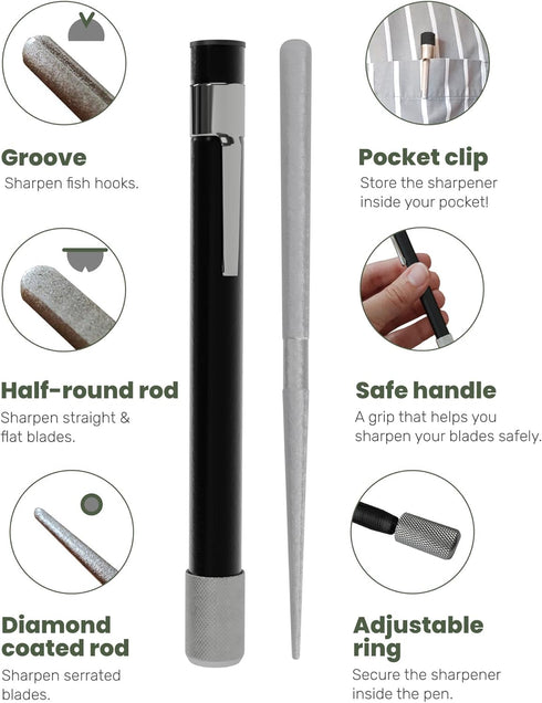 Wamery Serrated Knife Sharpener with Retractable Diamond Sharpening Rod. Repairs, Restores, Polishes Serrated or Straight Blade. Pocket Knife Shar...