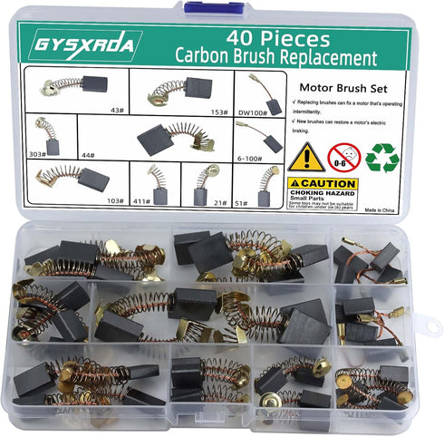 Electric Motor Carbon Brushes Set - 40 Pack Replacement Repair Kit with 10 Sizes, Suitable for Repair Power Tools Part...