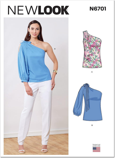 New Look UN6701A Misses' One-Shoulder Top Sewing Pattern Kit, Code N6701, Sizes 6-8-10-12-14-16-18...