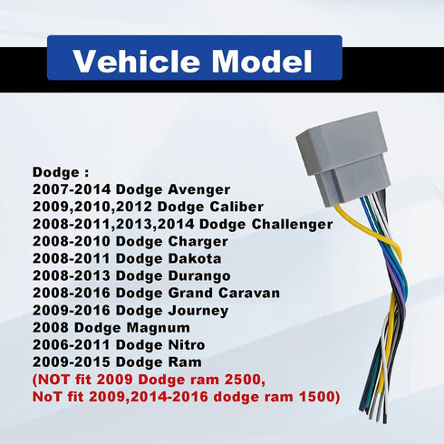 Radio Wiring Harness Antenna Adapter Connector Compatible with 2006-2016 Dodge, 2008-2016 Jeep, 2004-2016 Chrysler Modles Car Stereo CD Player Wir...