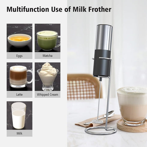 Strong Electric Milk Frother with Stand, Handheld Electric Whisk, Battery Operated Milk Foam Maker, Coffee Mixer Wand for Drink Chocolate Lattes F...