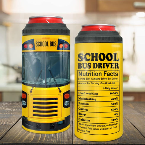 School Bus Driver Gifts 4-in-1 Can Cooler Tumbler Stainless Steel Insulated Coffee Travel Mug Cup with Lid...