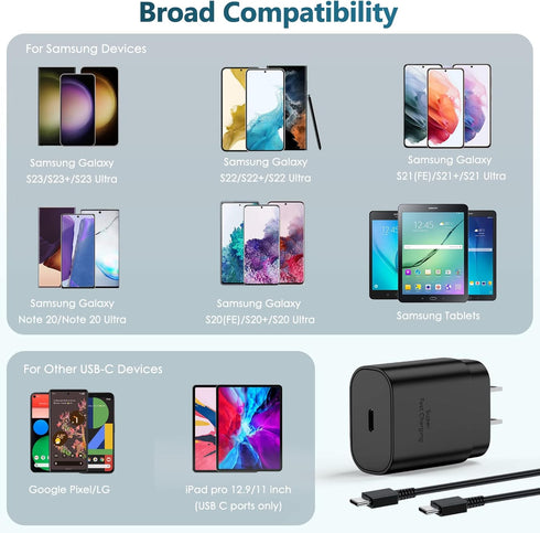 USB C Fast Charger, 25W Samsung Charger Type C Super Fast Charging Android Phone Charger Block with 5ft Cable for Samsung Galaxy S23 Ultra/S23/S23...