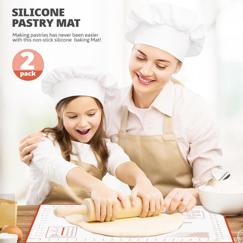 2 Pack Silicone Baking Mat, 24" x 16"Extra Thick Large Non Stick Pastry Mat Sheet for Dough Pie Crust Rolling Mats for Making Cookies Macarons Bre...