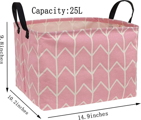 Pink Rectangular Storage Bin Shelf Basket Canvas Fabric Toy Box,Waterproof Coating Nursery Hamper with Handles,Gift Basket for Home,Office,Clothes...