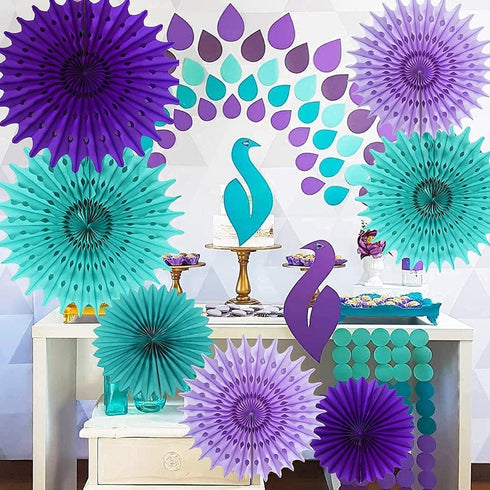 Mermaid Birthday Party Decorations Teal Purple /Wonderland Frozen Party Decorations/Under The Sea Party Supplies Teal Purple Tissue Paper Fan/Froz...