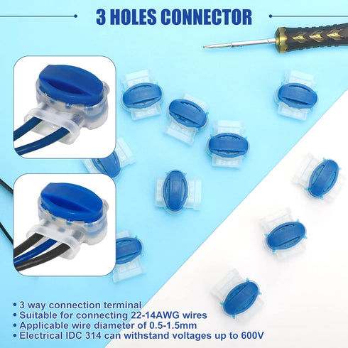 Electrical IDC 314-BOX Pigtail 3 Wire Connectors, EEEkit Self-Stripping Moisture-Resistant Pigtail Connectors for 22-14 AWG Cables, Robotic Lawn M...
