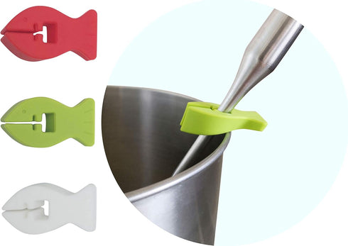 Set of 3 Clip-on Spoon Rests Clip Anti-Slip ladle Holder Handle Rest Utensils Keeper Heat Resistance Silicone for Kitchen Restaurant...