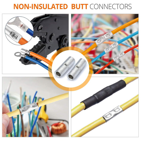 2 AWG Butt Connectors 8PCS 2 Gauge Non-Insulated Butt Splice Connectors 38mm² Uninsulated Crimp Wire Connectors Tinned Copper Marine Grade Crimp B...