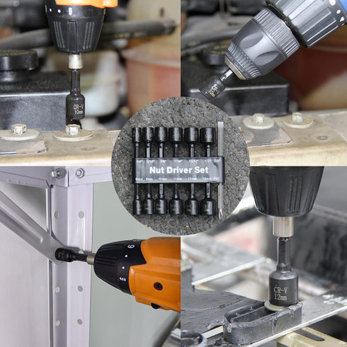 14PC Power Magnetic Nut Driver Drill Bit Set Socket Bit Adapter metric&SAE Socket for Wrench Screw 1/4" Driver Hex...