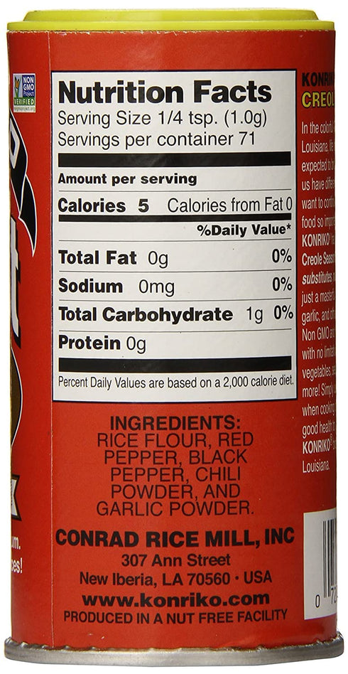 Konriko - No Salt Creole Seasoning 2.5 oz - Wheat Free - Gluten Free - No MSG...