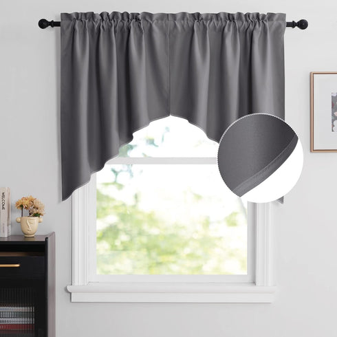 NICETOWN Half Window Kitchen Tier Curtains- Tailored Scalloped Valance/Swags for Basement/Bedroom(One Pair, 36 by 36-inches Each Panel, Grey)...