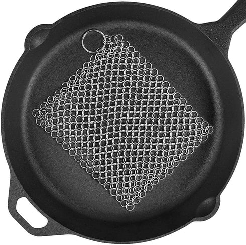 Cast Iron Cleaner 8’’x6’’ 316L Stainless Steel Chain Scrubber for Cast Iron Pan Pot Dutch Ovens Skillet Grill Cleaning...