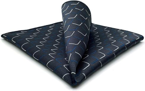SHLAX&WING Geometric Mens Silk Pocket Square Dark Gray Blue for Suit Jacket Gift...