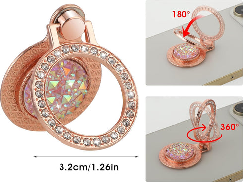 4 Pack Cell Phone Ring Holder Stand Metal Round Rhinestones Finger Grip Loop 360 Degree Rotation Generic Phone Hand Holder Kickstand Cellphone Cas...