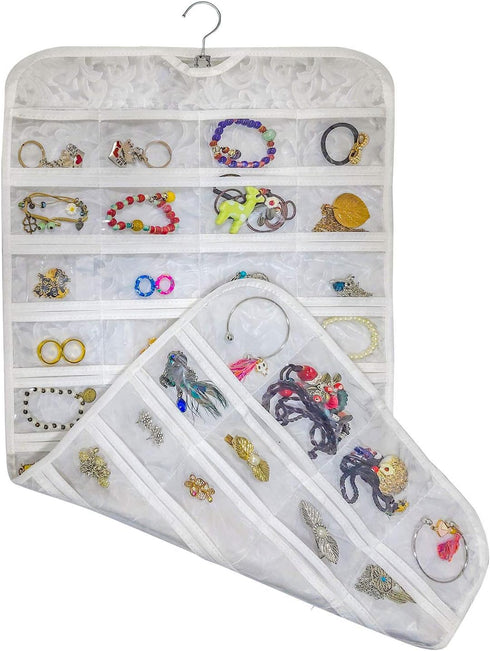 Hanging Jewelry Organizer,Accessories Organizer,80 Pocket Organizer for Holding Jewelries (White-Embossed)...