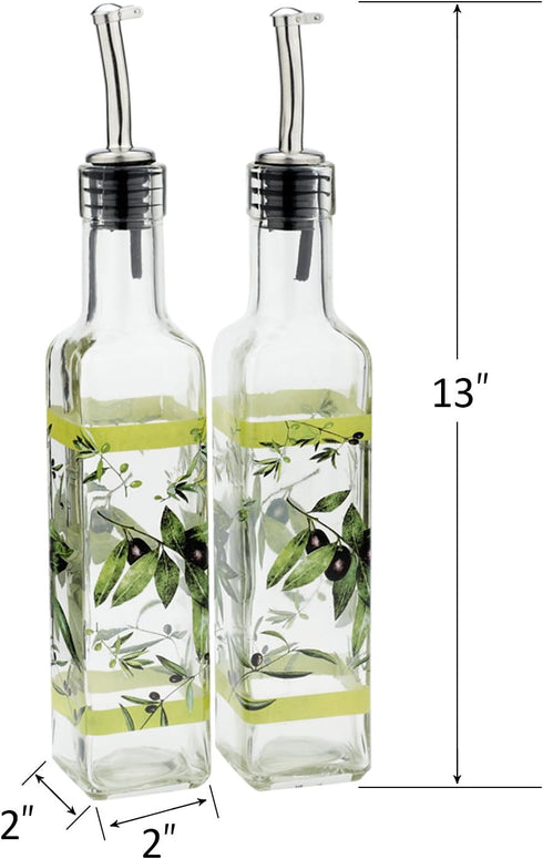 CEDAR HOME Olive Oil Bottle Set Glass Dispenser Vinegar Cruet 17oz. with Stainless Steel Leak Proof Pourer Spout for Cooking or Salad Dressing, Gr...