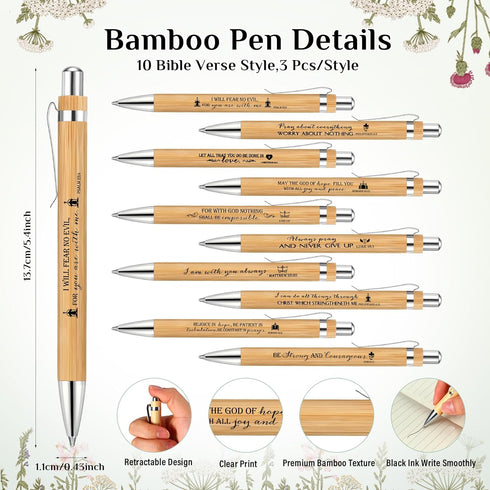 30 Set Christian Religious Gifts Bulk Include Bible Verse Bamboo Pens and Inspirational Bookmarks Scripture Biblical Church Gifts Sunday School Gi...