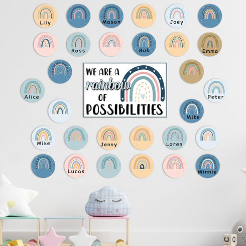 Boho Rainbow Bulletin Board Classroom Decoration Motivational Cutouts Positive Inspirational We are A Rainbow of Possibilities Blue Rainbow Bullet...