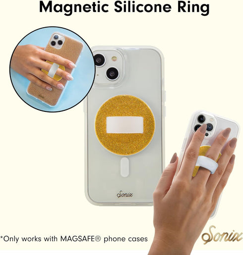 Sonix Magnetic Phone Grip, Removable Silicone Ring Loop Holder | Compatible with MagSafe | Glitter - Gold...