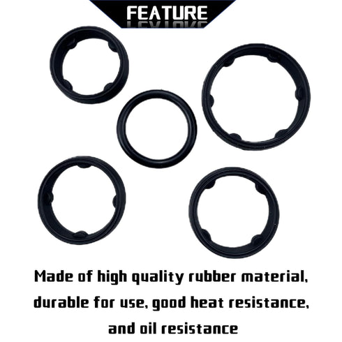 5pcs Engine Oil Cooler O-Ring Kit Fit for Fit for Dodge Ram Jeep Chrysler 3.6L 68191356AA Black...