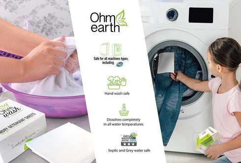 Ohm Earth’s Ohm Wash - Laundry Detergent Sheets Hypoallergenic, Eco-friendly & Biodegradable, Plastic-Free Liquidless Concentrated Strips for Sens...