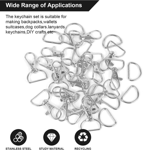 100PCS Premium Swivel Snap Hooks and D Rings, Swivel Snap Hooks for Keychain and Sewing Project(3/4" Inside Width) Silver...