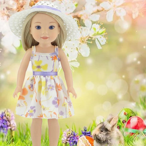Emily Rose 14 Inch Doll Lovely Spring/Summer Chiffon Easter Dress with White Hat | Compatible with American Girl Wellie Wishers | 14-in Doll Cloth...
