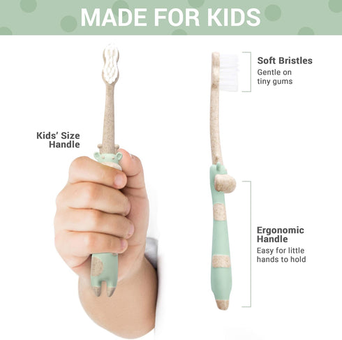 ROARex® All-Natural Eco Friendly Kids Toothbrush Made from Plants - Giraffe 4-36m - Baby to Toddler - Rose/Mint - 4pk | 1% for The Planet Product...