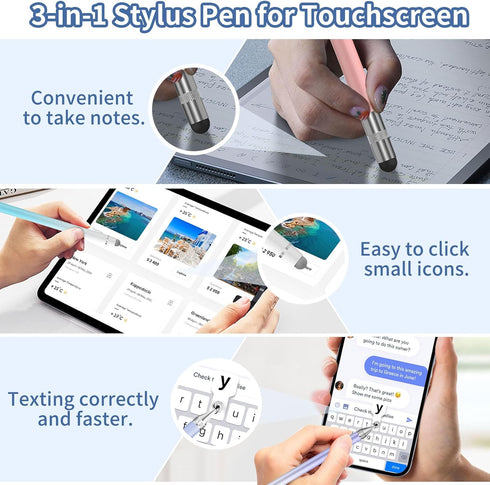 Stylus (3 Pcs), 3-in-1 Stylus Pen for Touchscreen, High Precision and Sensitivity, Compatible with iPhone/Android Tablets and All Touch Screens...