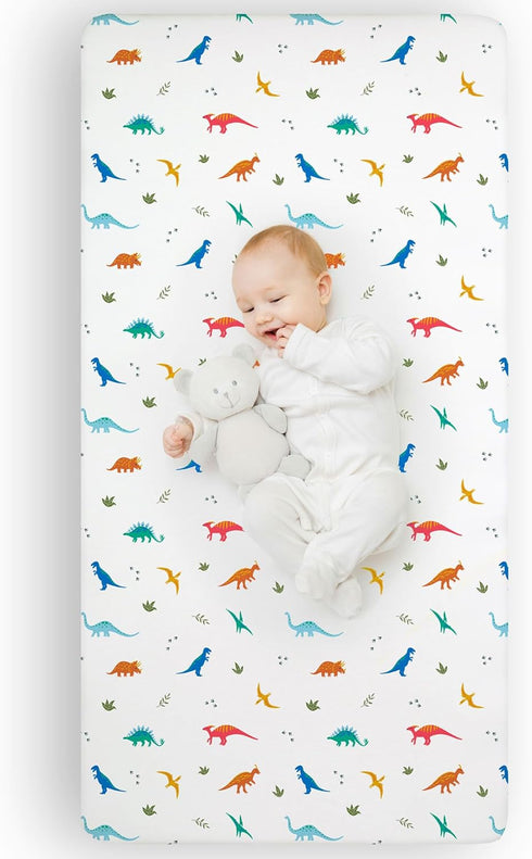 Wildkin 100% Cotton Fitted Crib Sheet – Soft & Breathable Fitted Sheet - Jurassic Dinosaurs...