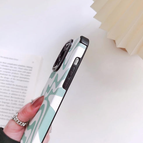 for iPhone 13 Pro Max Case for Women Cute Green White Wave Design Slim Protective Shockproof Phone Case PU Leather TPU Back Case for iPhone 13 Pro...