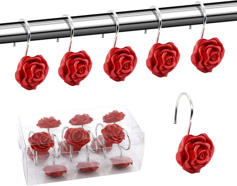 BEAVO Shower Curtain Hooks, Home Decorative Rustproof Shower Curtain Hooks Resin Rose Flower Shower Hooks Rings for Bathroom Shower Rods Curtains,...