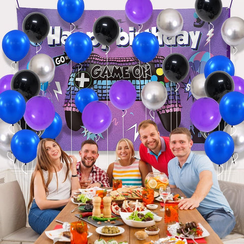 Blue Black Purple Balloon Arch Garland Kit - 125PCS Purple Blue Balloons Blue Silver Black Balloons Video Game Birthday Decorations for Video Gami...