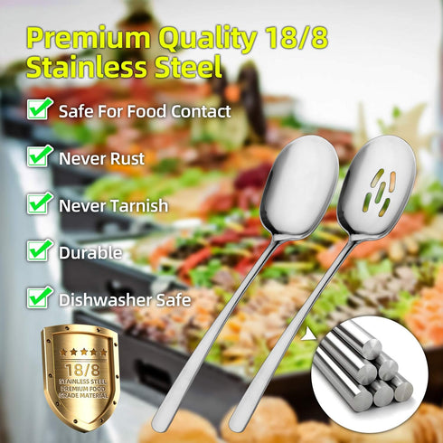 X-Large Serving Spoons Set, 12 Inch Slotted Spoon and Serving Spoon, Premium Spoons Silverware, Cooking Spoon, Pasta Spoon, Mixing Spoon, Foodgrad...