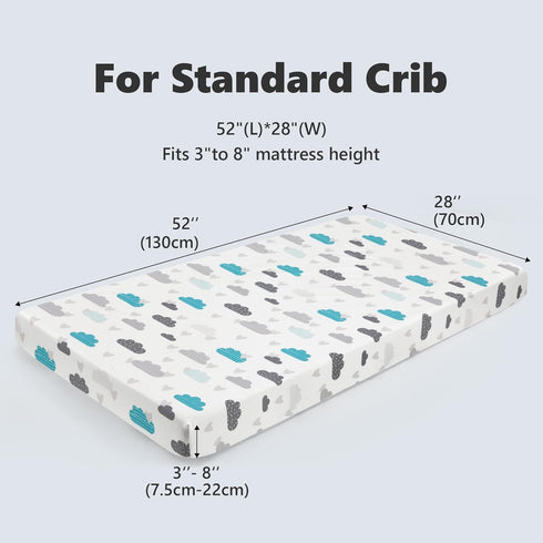 TILLYOU Baby Crib Sheets for Boys Girls, Super Soft Toddler Bed Sheets, 2 Pack Sheets for Standard Crib Mattress 28x52in, Blue Clouds and Stars...