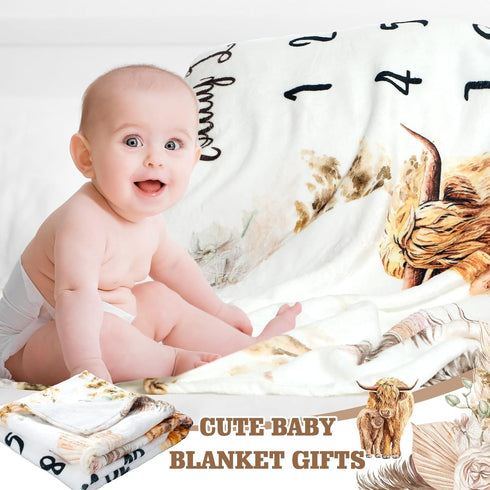 Boho Floral Baby Monthly Milestone Blanket Neutral Bohemian Photo Prop Blanket Personalized Highland Cow Baby Present Pampas Grass Ideas for Baby ...
