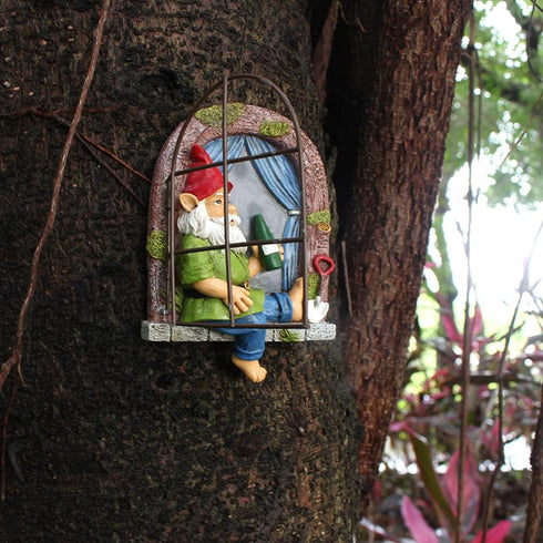 Outdoor Statues Elf Out The Door Tree Hugger, Garden Yard Decorations Tree Sculpture, Garden Gnome Statues, Garden Peeker Yard Art Ornaments, Pati...