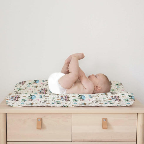 Baby Zoo Safari Animals Train Changing Pad Covers Leopard Giraffe Zebra Hippo Flamingo Tropical Leaves Baby Changing Table Pad Sheet for Boy Girl ...
