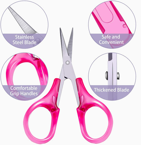 Detail Craft Scissors Set Stainless Steel Scissors Straight Tip Scissors Curved Tip Scissors with Protective Cover for Facial Hair Trimming, Sewin...