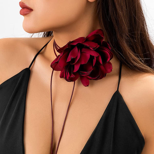 INENIMARTJ Flower Choker Necklace Big Rose Choker Velvet Rosette Flower Collar Choker Necklace for Women Bride Wedding Party Summer Necklaces...