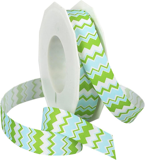 Morex Ribbon Chevron Printed Grosgrain Ribbon, 7/8-Inch by 20-Yard Spool, Apple Green/Blue...