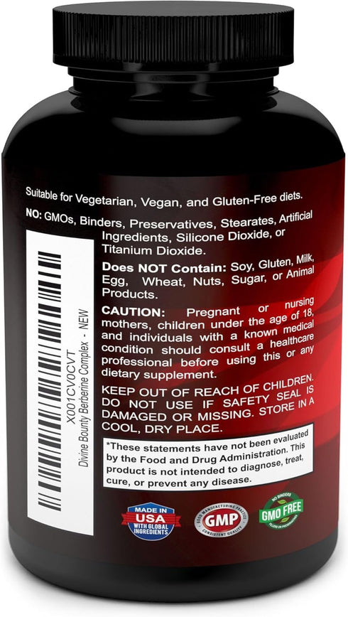 Divine Bounty Pure Berberine Complex - 600mg Per Capsule Berberine HCl Supplement - 60 Vegetarian Capsules...