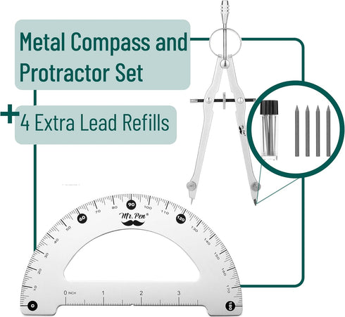 Mr. Pen- Metal Protractor and Metal Compass Set, Compass for Geometry, Geometry Set, Compasses, Protractor and Compass, Protractor for Geometry, D...