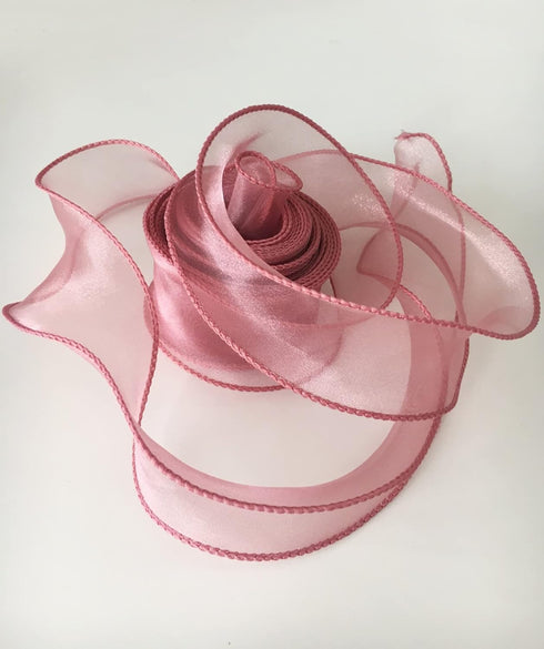1-1/2 Inch Wide 10 Yards Dusty Rose Pink Wired Chiffon Ribbon Sheer Wired Organza Ribbon for Crafts Floral Bouquets Wedding Party Valentine's Day ...