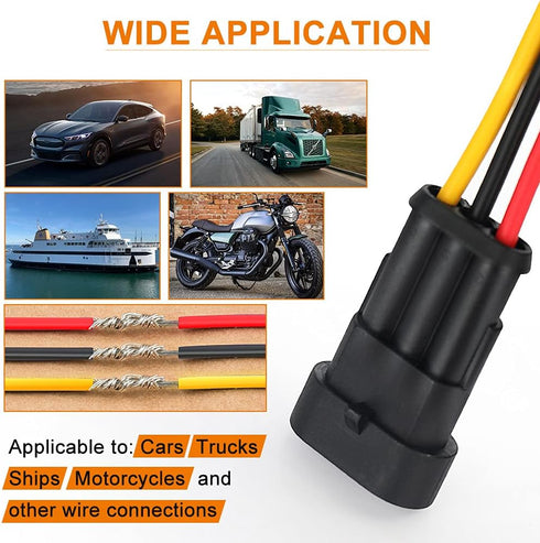 NAOEVO 3 Pin Connector Waterproof, 16 AWG 3 Wire Connectors, Automotive Electrical Connectors Male and Female Way With Heat Shrink Tubing for Car ...