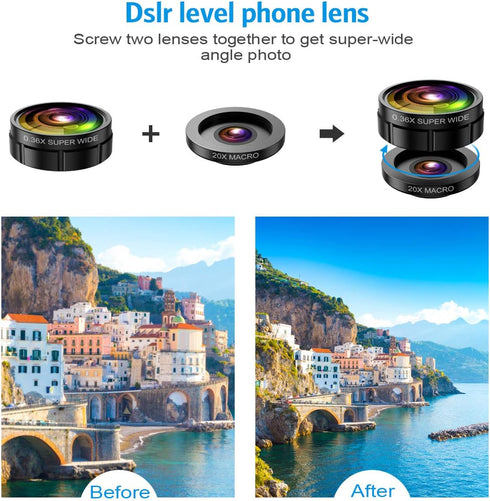 (Newest) Phone Camera Lens, 9 in 1 Lens Kit, Zoom Lens, 0.36X Wide Angle Lens + 0.63X Wide Lens + 15X Macro Lens + 20X Macro Lens + Fisheye Lens +...