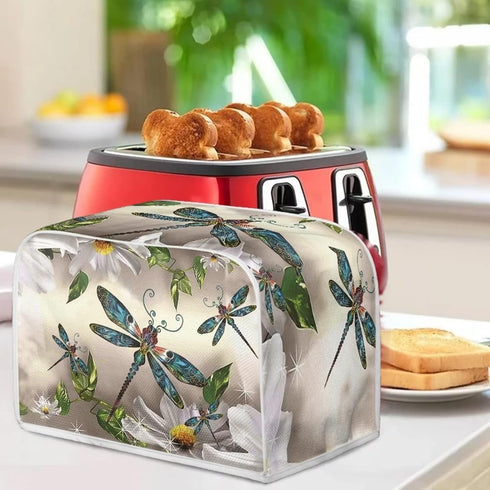 Dragonfly Bread Toaster Cover 4 Slice, Daisy Anti-Sputtering Bread Maker Cover Bakeware Protector, Washable Decorative Toaster Covers for Kitchen,...