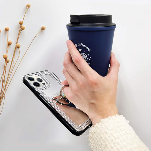 LUVI Compatible with iPhone 12 Pro Max Diamond Glitter Case Makeup Mirror with Ring Holder Kickstand Stand Bling Rhinestone Crystal Cute for Women...